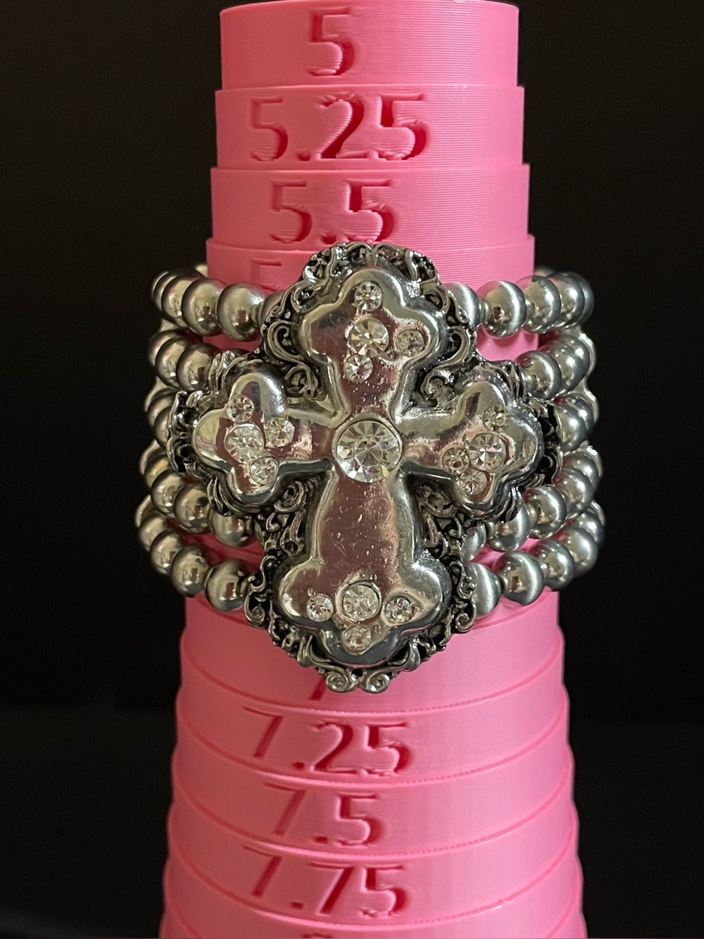 Silver Rhinestone Cross Stretch Bracelet Goth or Western Look - Picture 5 of 7